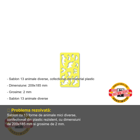 Sablon animale mici Koh-I-Noor, 13 forme diverse, din plastic, pentru desen si activitati creative [1]