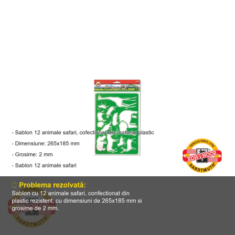 Sablon animale safari Koh-I-Noor, 12 forme, plastic, pentru desen si activitati creative [1]