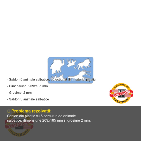 Sablon animale salbatice Koh-I-Noor, set 5 forme din plastic, pentru desen si activitati scolare [1]