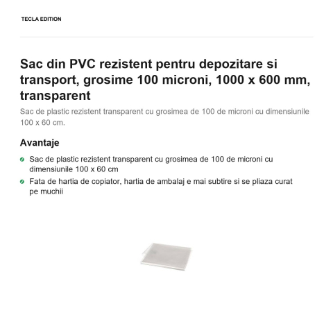 Sac din PVC rezistent pentru depozitare si transport, grosime 100 microni, 1000 x 600 mm, transparent [1]