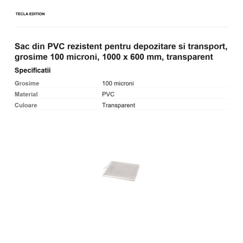 Sac din PVC rezistent pentru depozitare si transport, grosime 100 microni, 1000 x 600 mm, transparent [2]