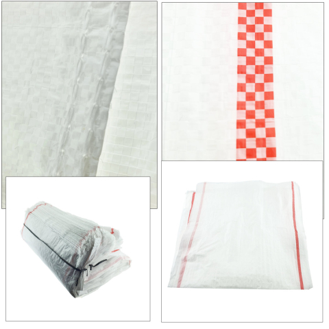 Sac rafie polipropilena rezistent, 50 x 100 cm, pentru ambalare si transport, utilizare agricultura si constructii, alb cu dunga rosie [1]