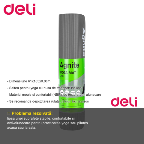 Saltea yoga Deli, material NBR anti-alunecare, cu husa de transport inclusa, pentru antrenament si relaxare [1]