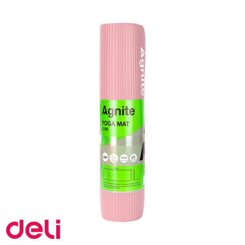 Yoga, Pilates & Fitness - Saltea yoga Deli, material NBR anti-alunecare, cu husa transport inclusa, roz, 183x61x0.8 cm
