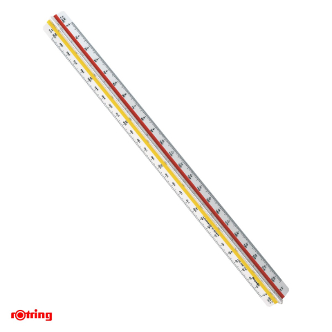 Birotica papetarie - Scarar scolar Rotring T2, din plastic, 3 fete, scari 1:10 pana la 1:75, alb