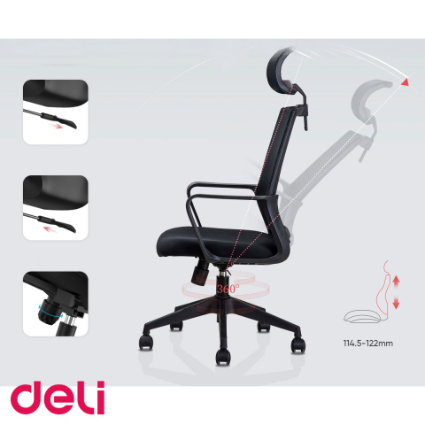 Scaun de birou Deli Executive 4503, spatar si sezut mesh respirabil, tetiera reglabila, ergonomic pentru munca la birou [3]