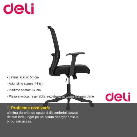 Scaun de birou ergonomic Deli 4523, spatar mesh respirabil, sistem rotire 360°, pentru birou si acasa [1]