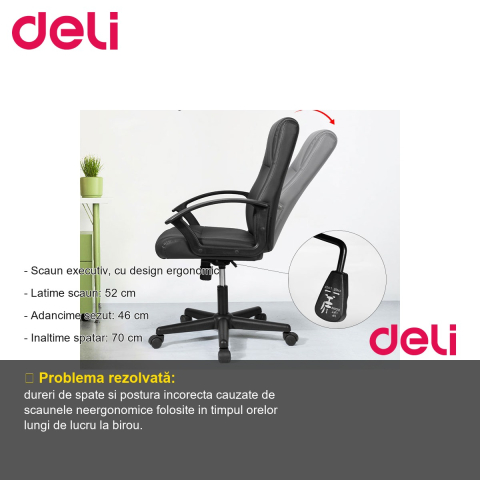 Scaun de birou executiv Deli 4514, tapiterie imitatie piele, ergonomic, reglabil pe inaltime, pentru birou [1]