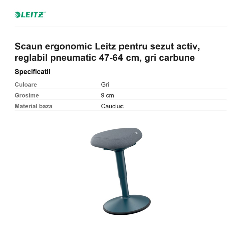 Scaun ergonomic Leitz pentru sezut activ, reglabil pneumatic 47-64 cm, gri carbune [2]