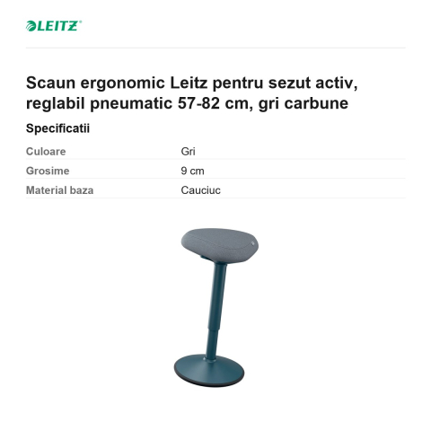 Scaun ergonomic Leitz pentru sezut activ, reglabil pneumatic 57-82 cm, gri carbune [2]