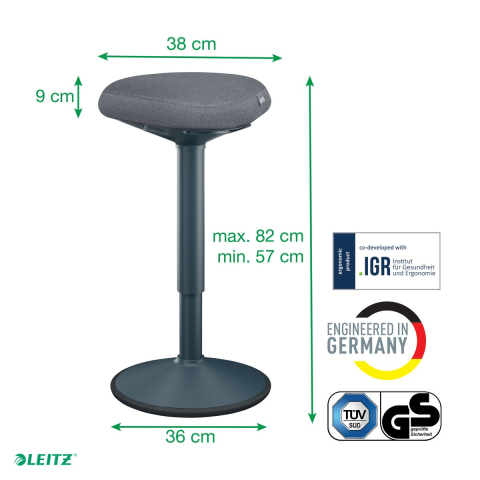 Scaun ergonomic Leitz pentru sezut activ, reglabil pneumatic 57-82 cm, gri carbune [4]