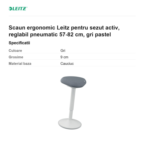 Scaun ergonomic Leitz pentru sezut activ, reglabil pneumatic 57-82 cm, gri pastel [2]