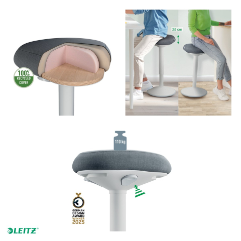 Scaun ergonomic Leitz pentru sezut activ, reglabil pneumatic 57-82 cm, gri pastel [3]