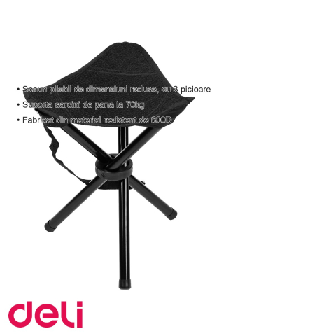 Scaun pliabil mini Deli, 3 picioare, material 600D, pentru camping, pescuit si picnic [2]