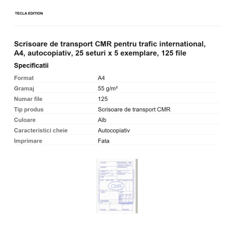 Scrisoare de transport CMR pentru trafic international, A4, autocopiativ, 25 seturi x 5 exemplare, 125 file [2]