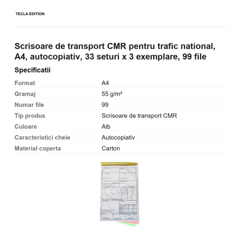 Scrisoare de transport CMR pentru trafic national, A4, autocopiativ, 33 seturi x 3 exemplare, 99 file [2]