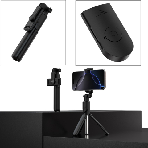 Selfie Stick Bluetooth cu Stativ Integrat ES083 - Telecomanda Wireless, Brat Extensibil 70 cm, Compatibil iPhone & Android [4]