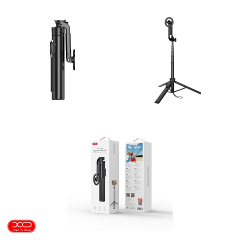 Selfie stick XO Bluetooth tripod SS30 magnetic, compatibil MagSafe, tija 22.7 - 123 cm, pentru ecrane de la 4.7 la 7 inch, rotire 360 ​​°, Negru [3]