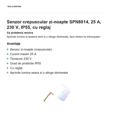 Senzor crepuscular zi-noapte SPN8014, 25 A, 230 V, IP55, cu reglaj [1]