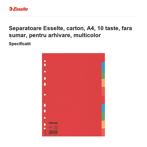 Separatoare Esselte, carton, A4, 10 taste, fara sumar, pentru arhivare, multicolor [2]