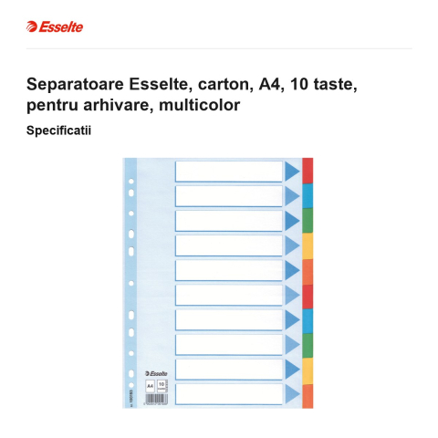 Separatoare Esselte, carton, A4, 10 taste, pentru arhivare, multicolor [2]