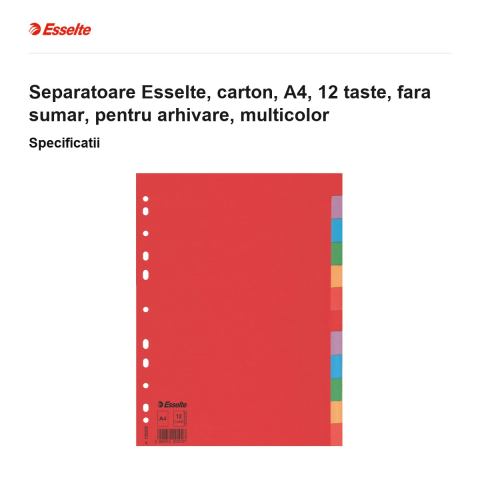 Separatoare Esselte, carton, A4, 12 taste, fara sumar, pentru arhivare, multicolor [2]