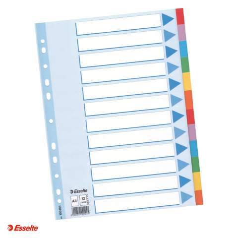 Indecsi si separatoare pentru dosare - Separatoare Esselte, carton, A4, 12 taste, pentru arhivare, multicolor