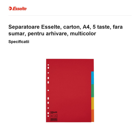 Separatoare Esselte, carton, A4, 5 taste, fara sumar, pentru arhivare, multicolor [2]