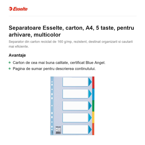 Separatoare Esselte, carton, A4, 5 taste, pentru arhivare, multicolor [1]