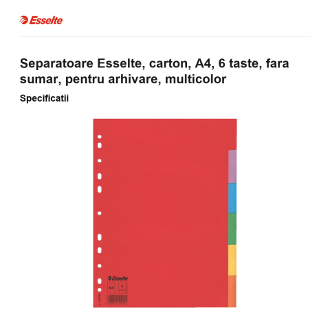 Separatoare Esselte, carton, A4, 6 taste, fara sumar, pentru arhivare, multicolor [2]