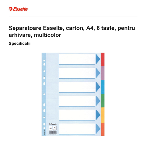 Separatoare Esselte, carton, A4, 6 taste, pentru arhivare, multicolor [2]