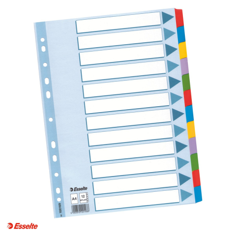 Indecsi si separatoare pentru dosare - Separatoare Esselte Mylar, carton cu taste laminate, A4, 12 taste, pentru arhivare, multicolor