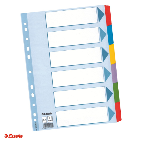 Indecsi si separatoare pentru dosare - Separatoare Esselte Mylar, carton cu taste laminate, A4, 6 taste, pentru arhivare, multicolor