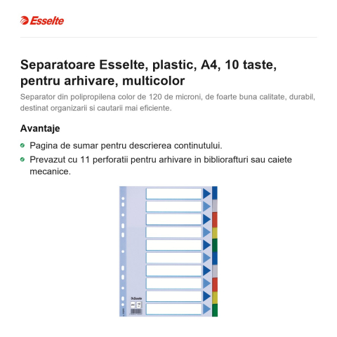 Separatoare Esselte, plastic, A4, 10 taste, pentru arhivare, multicolor [1]