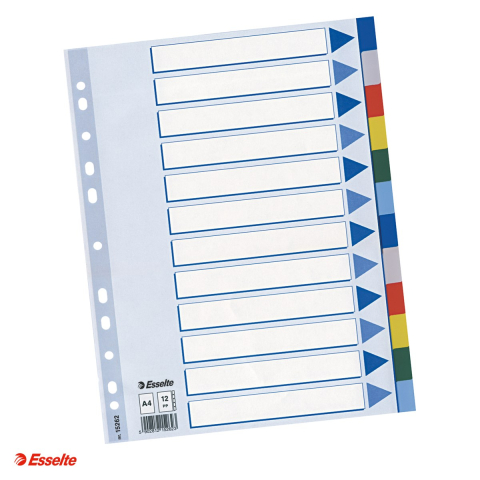Indecsi si separatoare pentru dosare - Separatoare Esselte, plastic, A4, 12 taste, pentru arhivare, multicolor