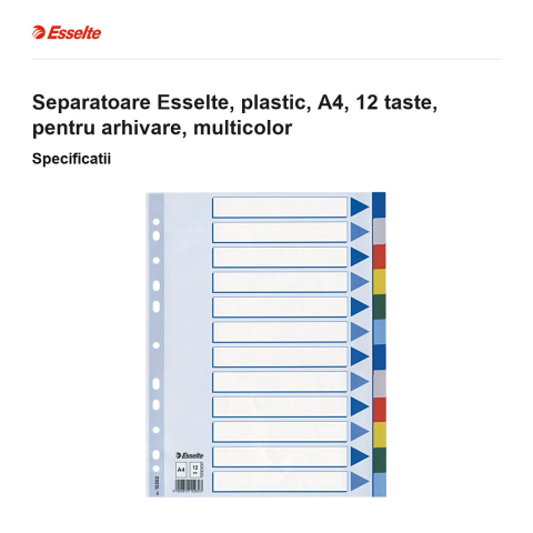 Separatoare Esselte, plastic, A4, 12 taste, pentru arhivare, multicolor [2]