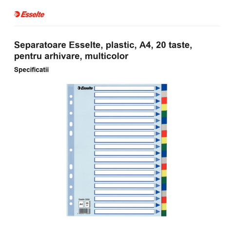 Separatoare Esselte, plastic, A4, 20 taste, pentru arhivare, multicolor [2]