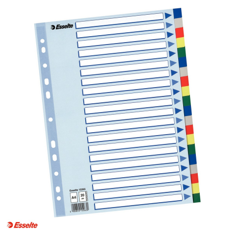 Indecsi si separatoare pentru dosare - Separatoare Esselte, plastic, A4, 20 taste, pentru arhivare, multicolor