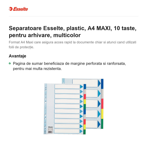 Separatoare Esselte, plastic, A4 MAXI, 10 taste, pentru arhivare, multicolor [1]
