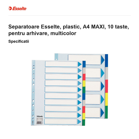 Separatoare Esselte, plastic, A4 MAXI, 10 taste, pentru arhivare, multicolor [2]