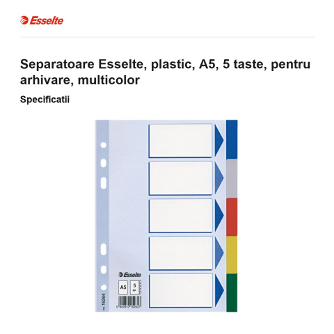 Separatoare Esselte, plastic, A5, 5 taste, pentru arhivare, multicolor [2]