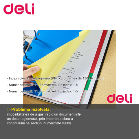 Separatoare index plastic 1-5 Deli, format A4, din polipropilena, pentru organizare documente [1]