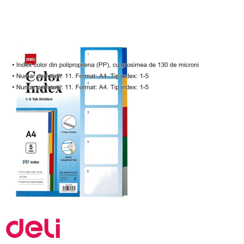 Separatoare index plastic 1-5 Deli, format A4, din polipropilena, pentru organizare documente [2]