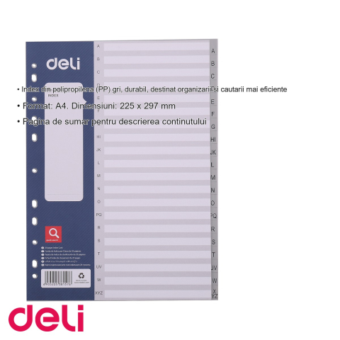 Separatoare index plastic A-Z Deli, format A4, 11 perforatii, pentru organizare documente in bibliorafturi [2]