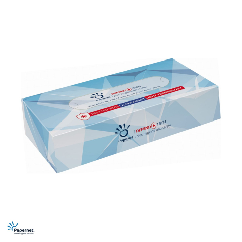 Servetele si prosoape din hartie - Servetele cosmetice Papernet Defend Tech in cutie cu extractie, 100 bucati, 2 straturi, din celuloza, 20x21 cm, albe