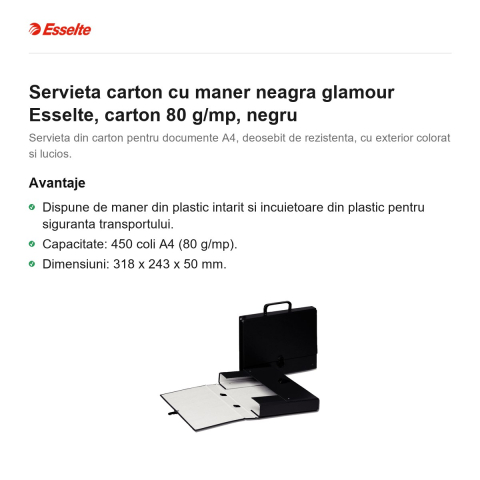 Servieta carton cu maner neagra glamour Esselte, carton 80 g/mp, negru [1]