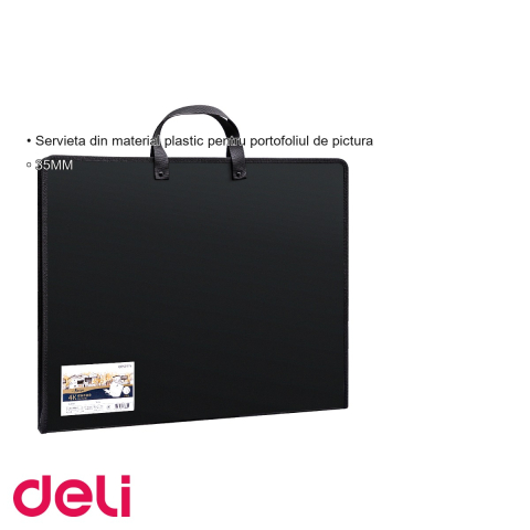 Servieta Deli pentru portofoliu pictura, material PP rigid, 440x350x35mm, neagra [2]
