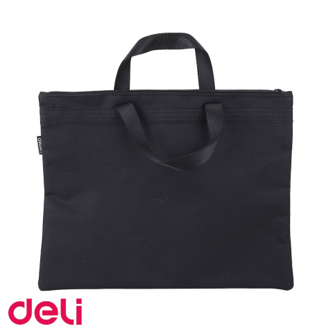 Mape si serviete - Servieta documente Deli, material textil cu 2 fermoare si maner, format A4, negra