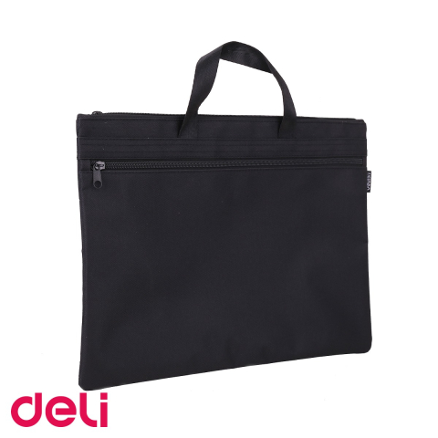 Servieta documente Deli, material textil cu 2 fermoare si maner, format A4, negra [3]