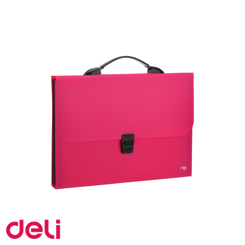 Servieta documente Deli, plastic 600 microni, 13 compartimente, maner soft, culori neon asortate [3]